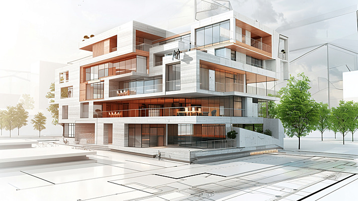 Architectural project rendering of a modern building